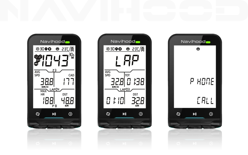 2.6" GPS Велокомпьютер Navihood L3, ч/б экран, 35 часов от батареи, индикатор безопасности.