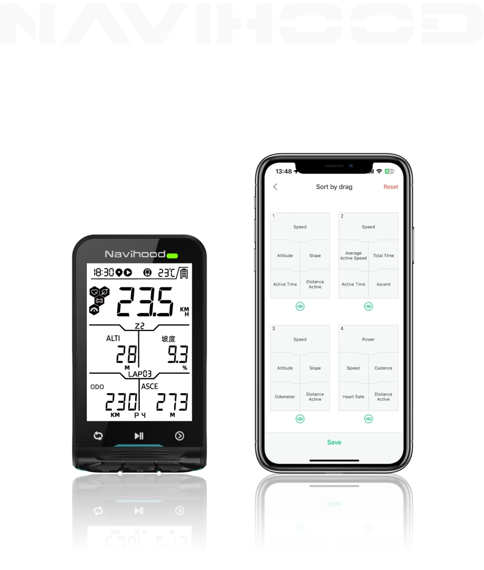 2.6" GPS Велокомпьютер Navihood L3, ч/б экран, 35 часов от батареи, индикатор безопасности.