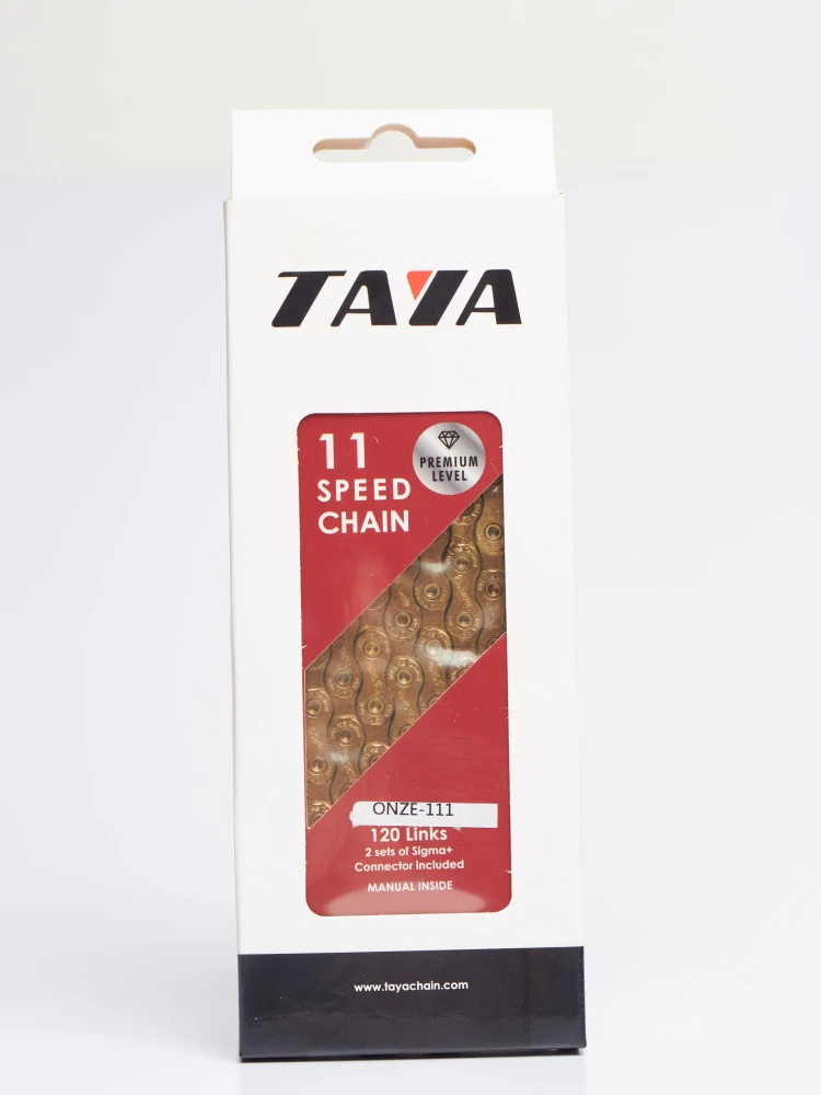 ONZE-111 Ti-Gold, 11 скоростная цепь для велосипеда TAYA. Цвет: золотой. В комплект входит 2 замка.
