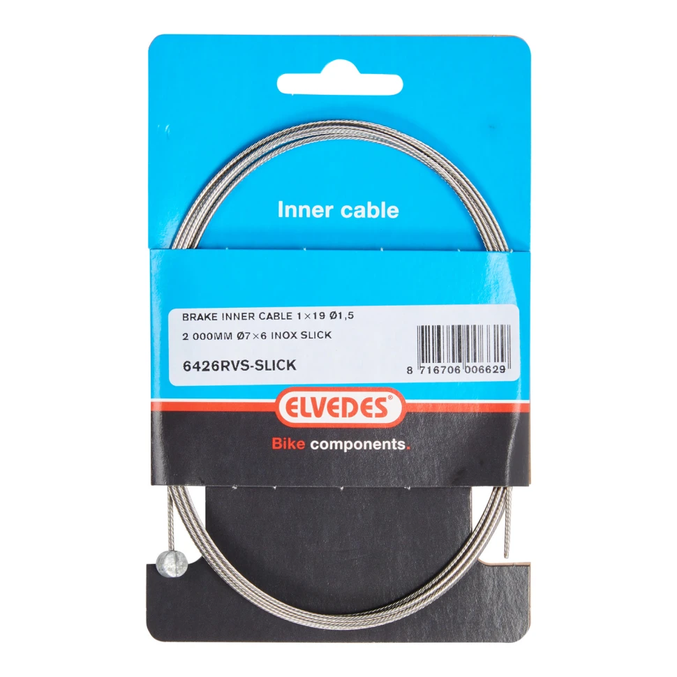 Трос тормоза Elvedes ATB, 19 жил, слик, 1.5х2000 мм, наконечник: 7х6 мм