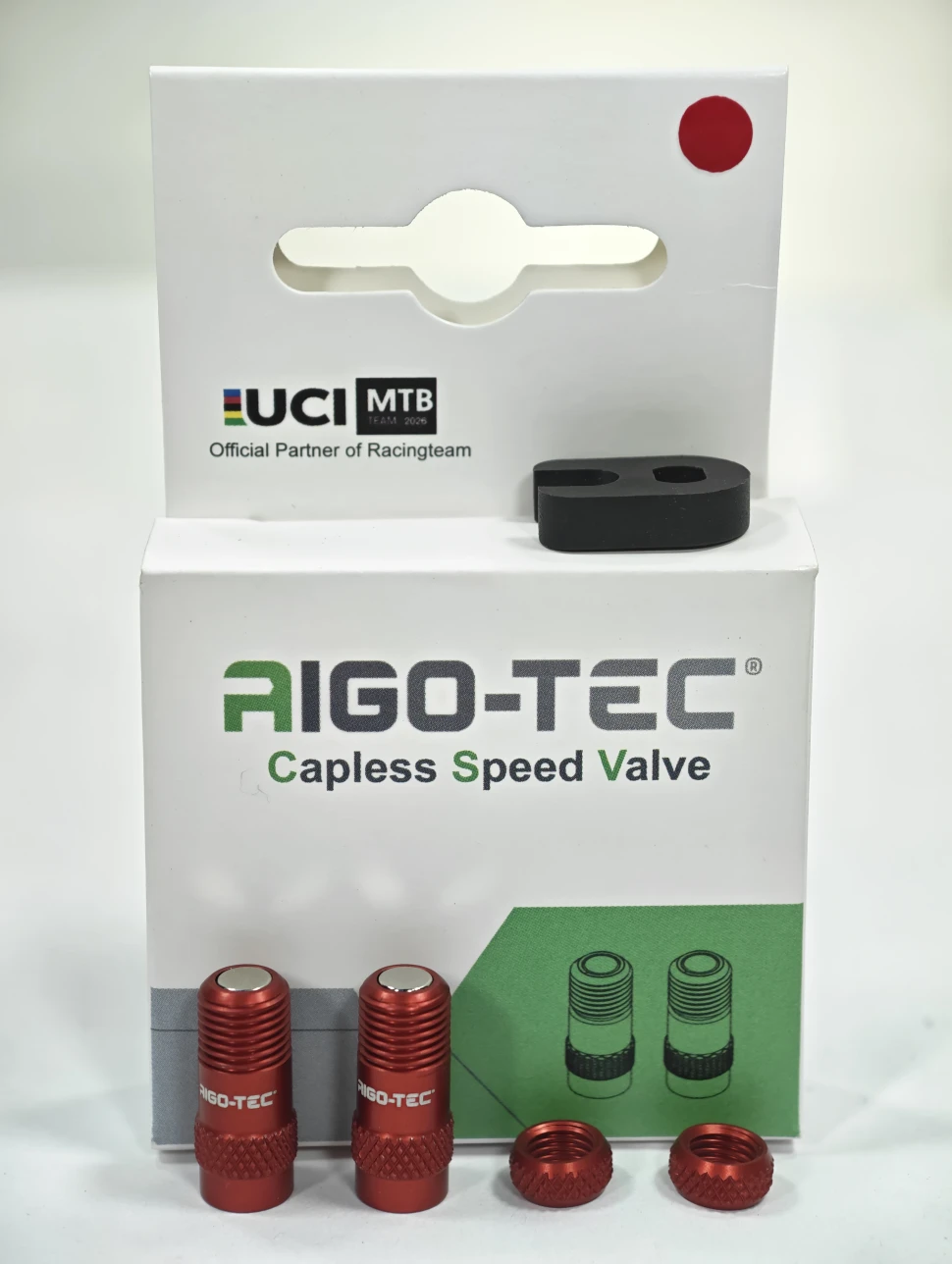 2 Красных клапана AIGO-TEC CSV, переходник Presta–Schrader, алюминиевые.