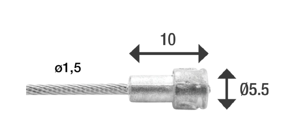 Трос тормоза Elvedes, 19 жил, оцинкованный, 1.5х2000 мм, наконечник: 10х5.5 мм