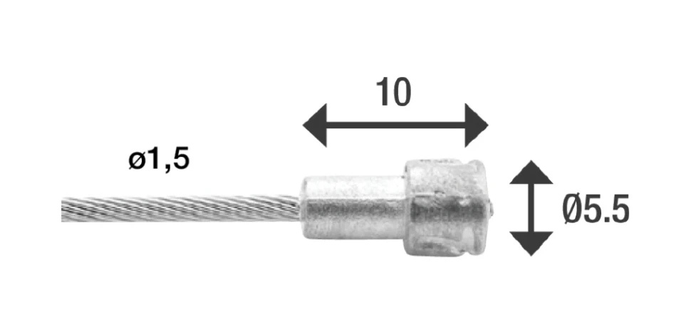 Трос тормоза Elvedes, 19 жил, оцинкованный, 1.5х2250 мм, наконечник: 10х5.5 мм