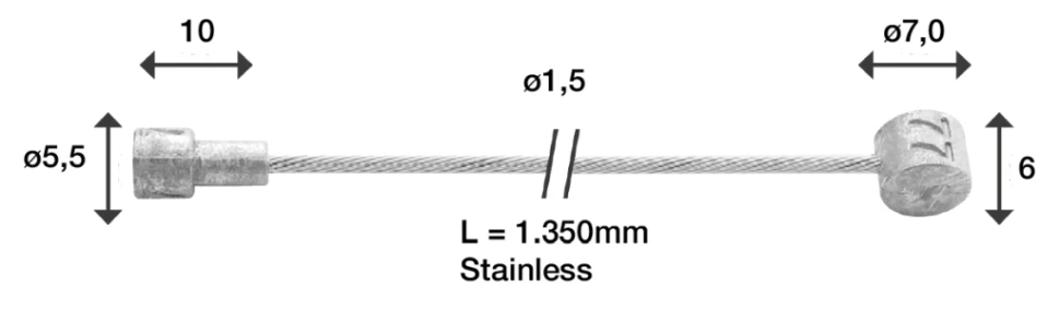 Трос тормоза Elvedes, 19 жил, оцинкованный, 1.5х2250 мм, наконечник: 10х5.5 мм