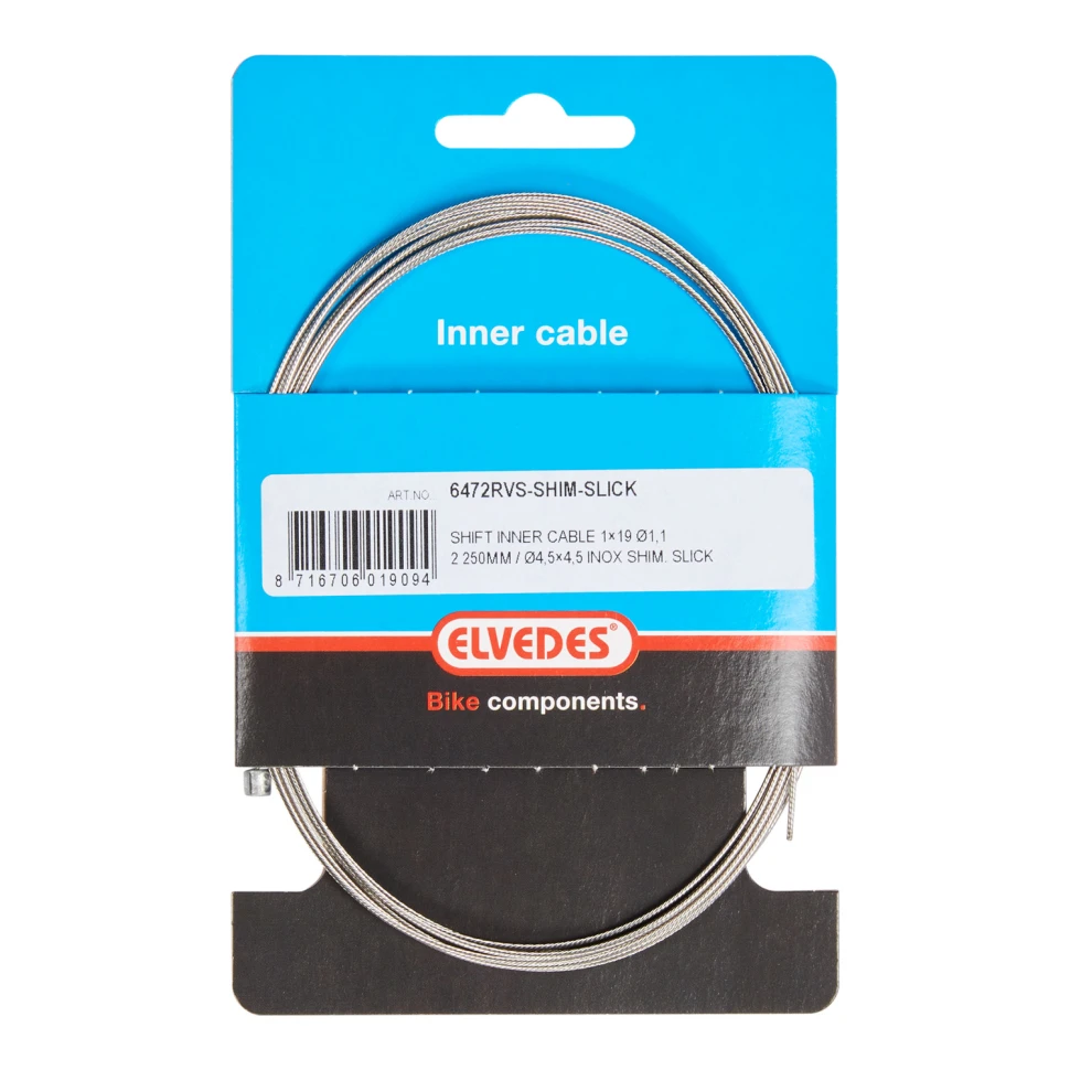 Трос переключения Elvedes для SHIMANO/SRAM, 19 жил, слик, 1.1х2250 мм, наконечник: 4.5х4.5 мм