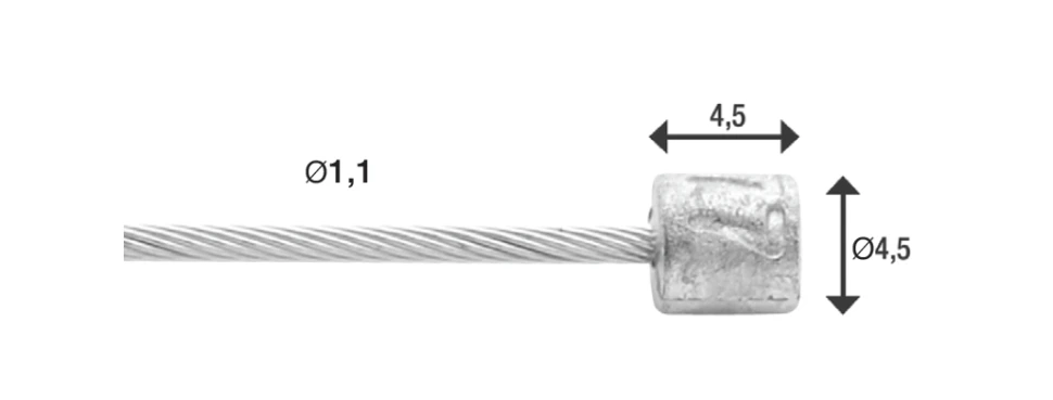 Трос переключения Elvedes для SHIMANO/SRAM, 19 жил, слик, 1.1х2250 мм, наконечник: 4.5х4.5 мм
